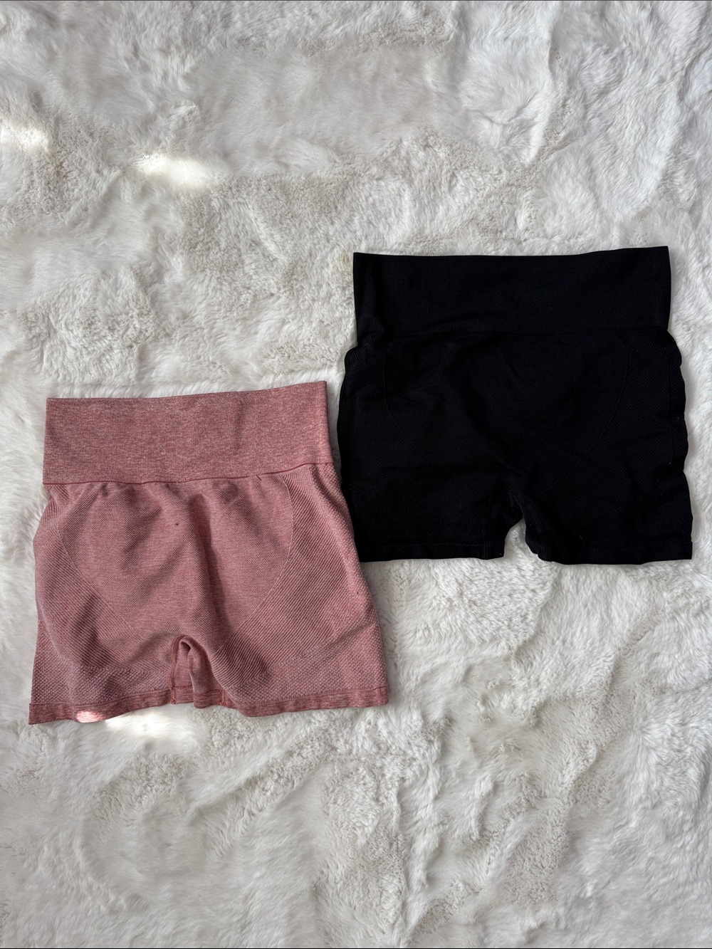 High-Waist Ribbed Athletic Bike Shorts — Pink and Black